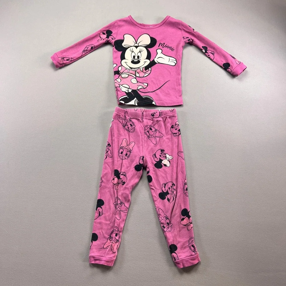 Disney Minnie Mouse 2 Piece Pajama Set Kids 4T Pink Graphic Not Flame Resistant